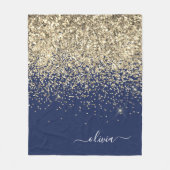 Gold Navy Blue Girly Glitter Sparkle Monogram Naam Fleece Deken (Voorkant)