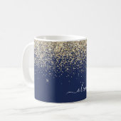 Gold Navy Blue Girly Glitter Sparkle Monogram Naam Koffiemok (Voorkant links)