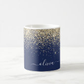 Gold Navy Blue Girly Glitter Sparkle Monogram Naam Koffiemok (Center)