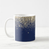 Gold Navy Blue Girly Glitter Sparkle Monogram Naam Koffiemok (Links)
