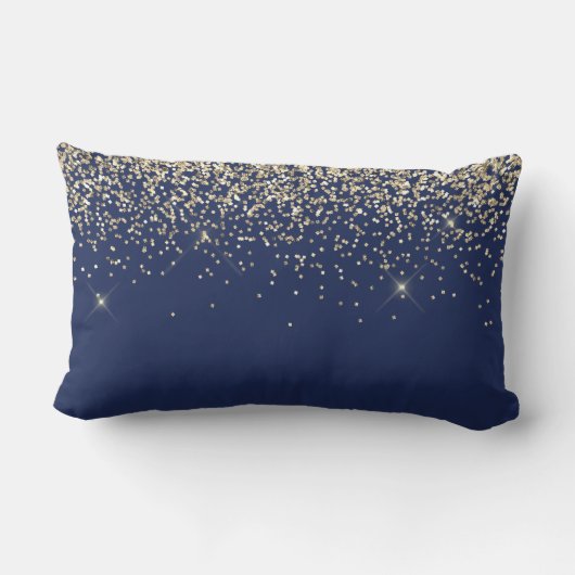 Gold Navy Blue Girly Glitter Sparkle Monogram Naam Kussen (Achterkant)