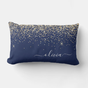 Gold Navy Blue Girly Glitter Sparkle Monogram Naam Kussen