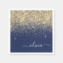 Gold Navy Blue Girly Glitter Sparkle Monogram Naam