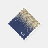 Gold Navy Blue Girly Glitter Sparkle Monogram Naam Servet (Hoek)