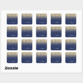 Gold Navy Blue Girly Glitter Sparkle Monogram Naam Vierkante Sticker (Vel)