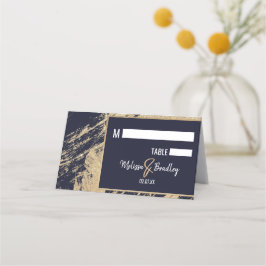 Gold Navy Blue Glitter Brushstrokes Place Cards Plaatskaartje