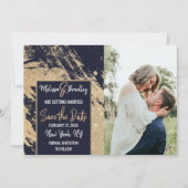Gold Navy Blue Glitter Brushstrokes Save the Date Kaart (Voorkant)