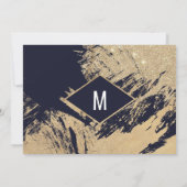 Gold Navy Blue Glitter Brushstrokes Save the Date Kaart (Achterkant)