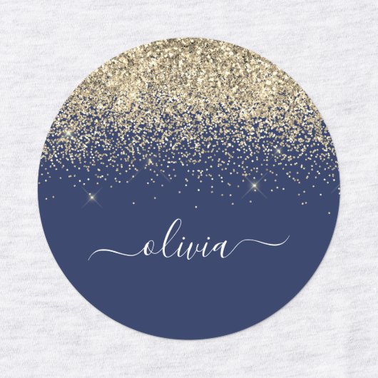 Gold Navy Blue Glitter Chic Monogram Labels (Design 1)