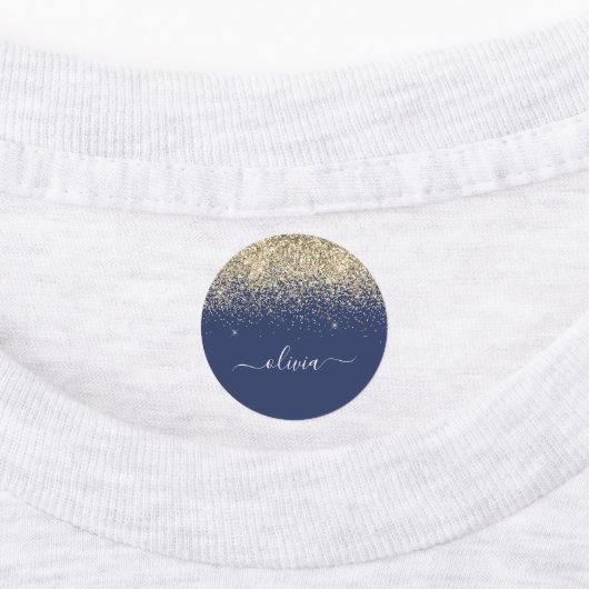 Gold Navy Blue Glitter Chic Monogram Labels (Aangebracht)