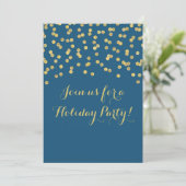 Gold Navy Blue Glitter Confetti Kerstfeest Kaart (Staand voorkant)