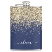 Gold Navy Blue Glitter Custom Monogram Name Heupfles (Voorkant)