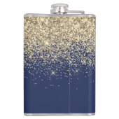 Gold Navy Blue Glitter Custom Monogram Name Heupfles (Achterkant)