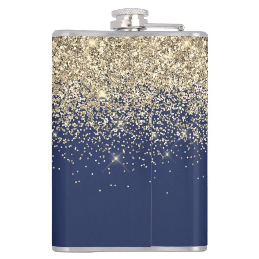 Gold Navy Blue Glitter Custom Monogram Name Heupfles (Achterkant)