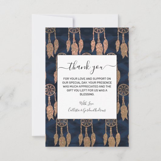 Gold Navy Blue Glitter Dream Catcher Pattern Bedankkaart (Voorkant)