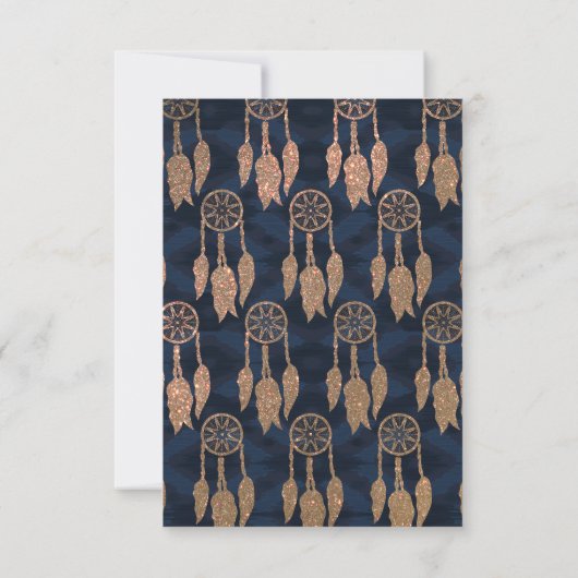 Gold Navy Blue Glitter Dream Catcher Pattern Bedankkaart (Achterkant)