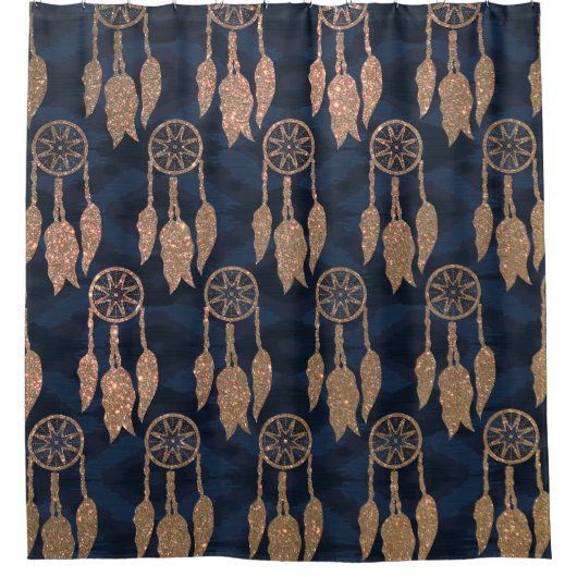 Gold Navy Blue Glitter Dream Catcher Pattern Douchegordijn (Voorkant)