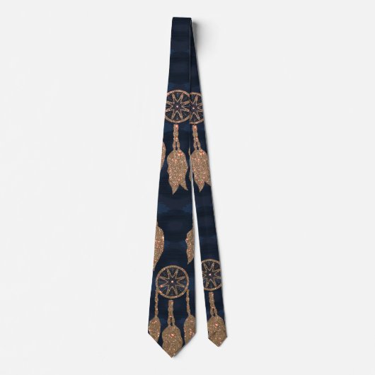 Gold Navy Blue Glitter Dream Catcher Pattern Stropdas (Voorkant)