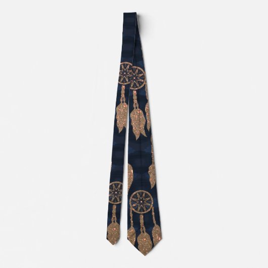 Gold Navy Blue Glitter Dream Catcher Pattern Stropdas (Achterkant)