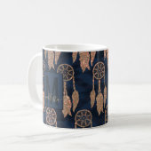 Gold Navy Blue Glitter Ikat Dream Catcher Monogram Koffiemok (Voorkant links)
