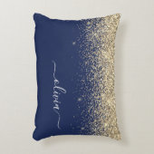 Gold Navy Blue Glitter Script Monogram Girly Name Accent Kussen (Voorkant(Verticaal))