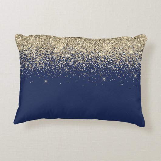 Gold Navy Blue Glitter Script Monogram Girly Name Accent Kussen (Achterkant)