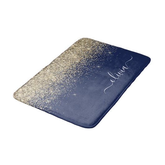 Gold Navy Blue Glitter Script Monogram Girly Name Badmat (Gekanteld)