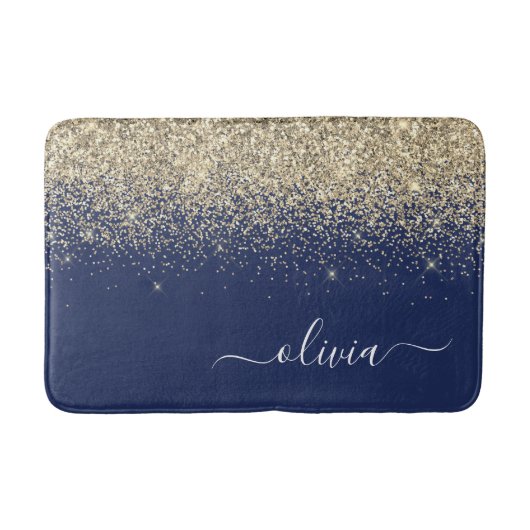 Gold Navy Blue Glitter Script Monogram Girly Name Badmat (Voorkant)
