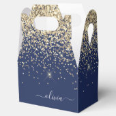 Gold Navy Blue Glitter Script Monogram Girly Name Bedankdoosjes (Geopend)
