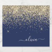 Gold Navy Blue Glitter Script Monogram Girly Name Bier Etiket (Enkel label)