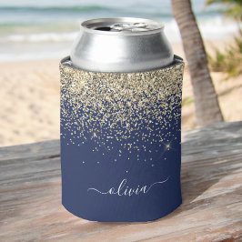 Gold Navy Blue Glitter Script Monogram Girly Name Blikjeskoeler