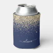 Gold Navy Blue Glitter Script Monogram Girly Name Blikjeskoeler (Blikje Voorkant)
