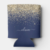Gold Navy Blue Glitter Script Monogram Girly Name Blikjeskoeler (Achterkant)