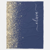 Gold Navy Blue Glitter Script Monogram Girly Name Fleece Deken (Voorkant)