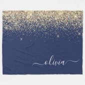 Gold Navy Blue Glitter Script Monogram Girly Name Fleece Deken (Voorkant (Horizontaal))