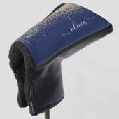 Gold Navy Blue Glitter Script Monogram Girly Name Golfheadcover (3/4 voorkant)