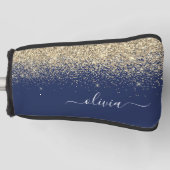 Gold Navy Blue Glitter Script Monogram Girly Name Golfheadcover (Voorkant)