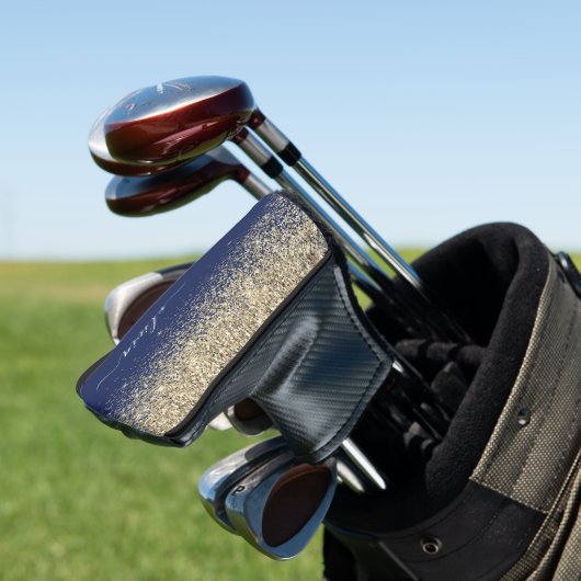 Gold Navy Blue Glitter Script Monogram Girly Name Golfheadcover (Insitu)