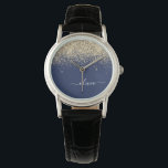 Gold Navy Blue Glitter Script Monogram Girly Name Horloge<br><div class="desc">Navy Blue en Gold Sparkle Glitter Script Monogram Naam Watch. Dit maakt het perfecte afstuderen,  verjaardagscadeau,  bruiloft,  vrijgezellenfeest,  jubileum,  baby shower of vrijgezellenfeest cadeau voor iemand die houdt van glamoureuze en chique stijlen.</div>