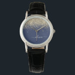 Gold Navy Blue Glitter Script Monogram Girly Name Horloge<br><div class="desc">Navy Blue en Gold Sparkle Glitter Script Monogram Naam Watch. Dit maakt het perfecte afstuderen,  verjaardagscadeau,  bruiloft,  vrijgezellenfeest,  jubileum,  baby shower of vrijgezellenfeest cadeau voor iemand die houdt van glamoureuze en chique stijlen.</div>