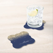 Gold Navy Blue Glitter Script Monogram Girly Name Kartonnen Onderzetters (Insitu)
