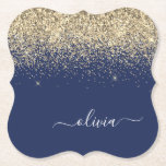 Gold Navy Blue Glitter Script Monogram Girly Name Kartonnen Onderzetters<br><div class="desc">Navy Blue and Gold Sparkle Glitter Script Monogram Name Paper Onderzetters. Dit maakt het perfecte afstuderen,  de verjaardag,  de bruiloft,  het vrijgezellenfeest,  de verjaardag,  het baby shower of het bachelorette feest cadeau voor iemand die van glam luxe en chic stijlen houdt.</div>