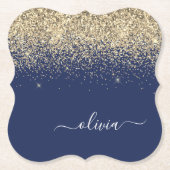 Gold Navy Blue Glitter Script Monogram Girly Name Kartonnen Onderzetters (Voorkant)
