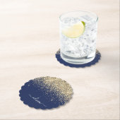 Gold Navy Blue Glitter Script Monogram Girly Name Kartonnen Onderzetters (Insitu)