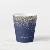 Gold Navy Blue Glitter Script Monogram Girly Name