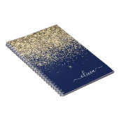 Gold Navy Blue Glitter Script Monogram Girly Name Notitieboek (Rechterzijde)