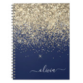 Gold Navy Blue Glitter Script Monogram Girly Name Notitieboek (Voorkant)