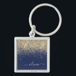 Gold Navy Blue Glitter Script Monogram Girly Name Sleutelhanger<br><div class="desc">Gold en Navy Blue Sparkle Glitter Script Monogram Name Keychains (Sleutelhanger). Dit maakt de perfecte liefhebbende 16 verjaardag,  bruiloft,  vrijgezellenfeest,  verjaardagsdag,  baby shower of vrijgezellenfeest voor iemand die van luxe glam en stijl houdt.</div>