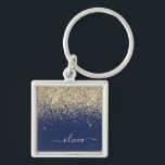 Gold Navy Blue Glitter Script Monogram Girly Name Sleutelhanger<br><div class="desc">Gold en Navy Blue Sparkle Glitter Script Monogram Name Keychains (Sleutelhanger). Dit maakt de perfecte liefhebbende 16 verjaardag,  bruiloft,  vrijgezellenfeest,  verjaardagsdag,  baby shower of vrijgezellenfeest voor iemand die van luxe glam en stijl houdt.</div>