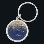 Gold Navy Blue Glitter Script Monogram Girly Name Sleutelhanger<br><div class="desc">Gold en Navy Blue Sparkle Glitter Script Monogram Name Keychains (Sleutelhanger). Dit maakt de perfecte liefhebbende 16 verjaardag,  bruiloft,  vrijgezellenfeest,  verjaardagsdag,  baby shower of vrijgezellenfeest voor iemand die van luxe glam en stijl houdt.</div>